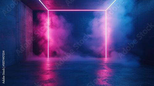 Abstract background of deep blue and pink neon lights photo