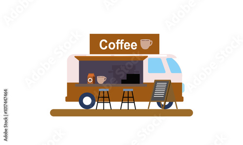 Mobile coffee shop in food truck vector illustration