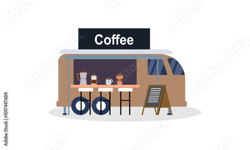 Mobile coffee shop in food truck vector illustration