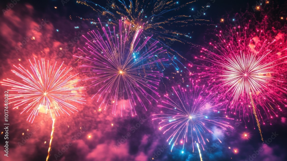 Fototapeta premium Fireworks Display in Night Sky