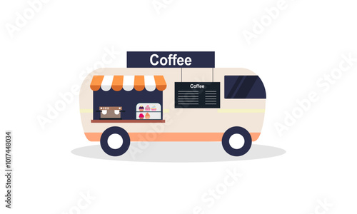 Mobile coffee shop in food truck vector illustration
