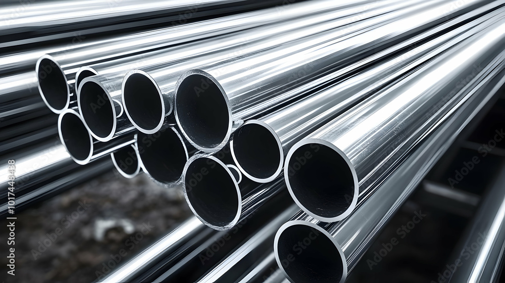 Stack of Shiny Metal Pipes with a Blurry Background Stack of Shiny Metal Pipes with a Blurry Background