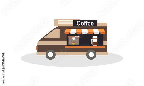 Mobile coffee shop in food truck vector illustration