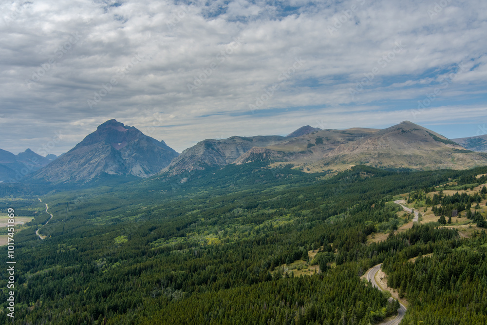 Fototapeta premium Aerial view of East Glacier National Park