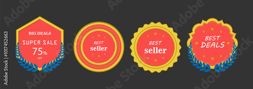 Promotional sale and best seller badges for marketing and discount designs

