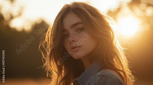 Beautiful Woman Portrait In Sunset Light