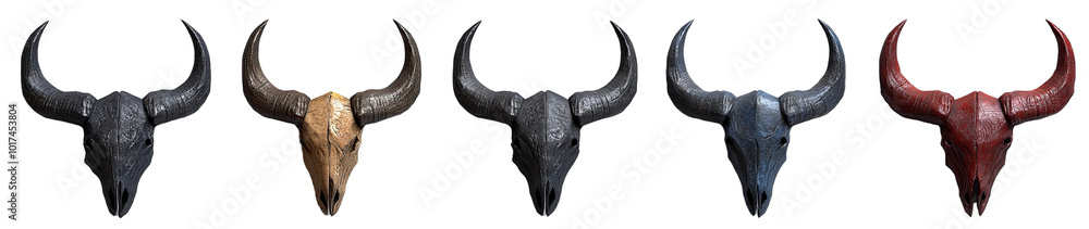 Fototapeta premium Detailed Bull Skulls with Horns - Dark Background