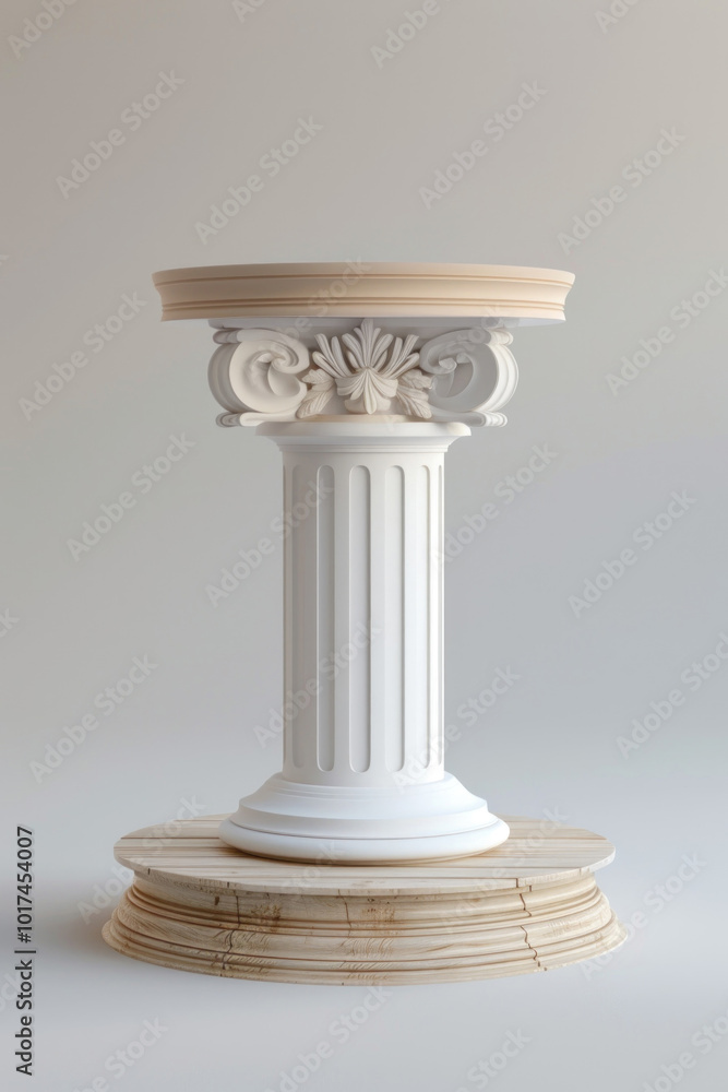 White pedestal with floral design. White pedestal with floral design.