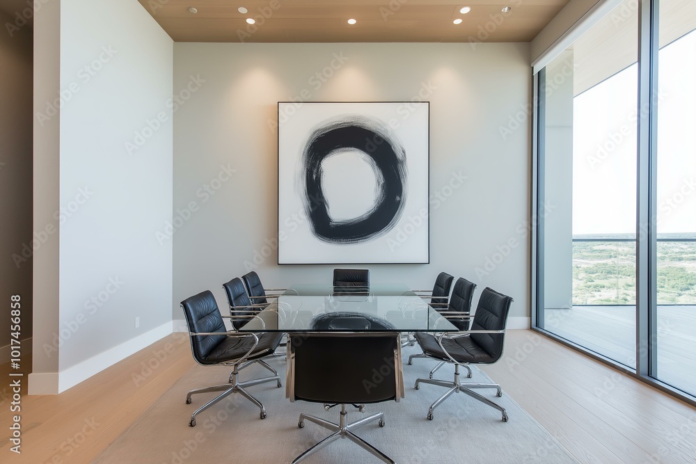 Modern Conference Room with Abstract Art: Office Interior Modern Conference Room with Abstract Art: Office Interior