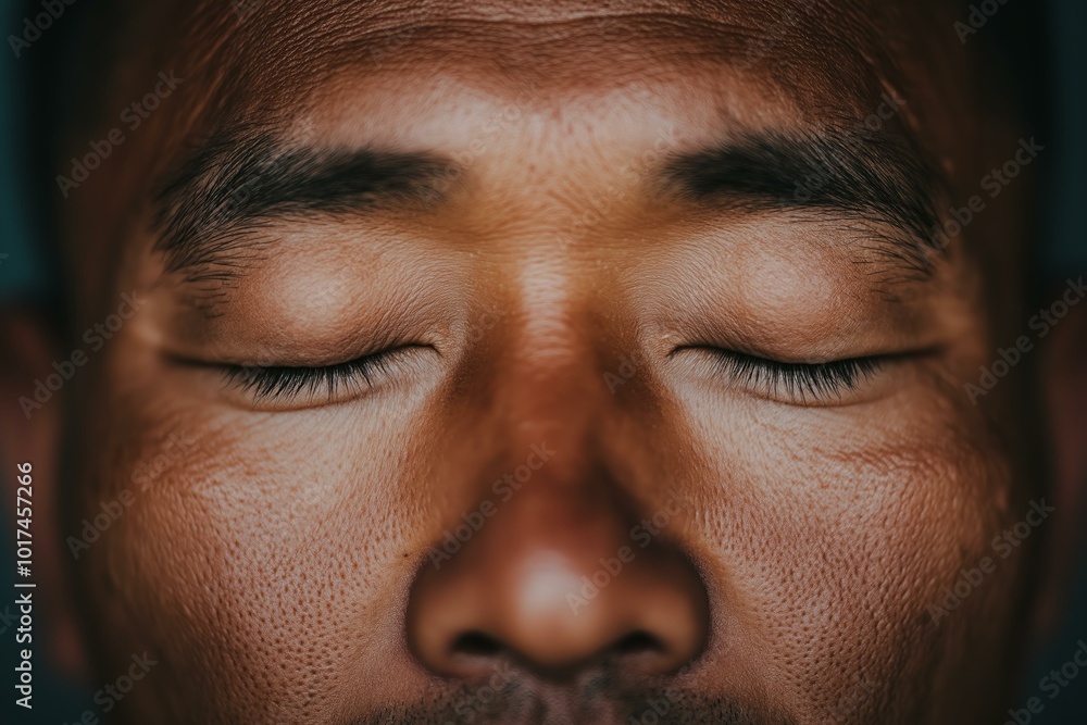 Obraz premium Close-Up of Man's Closed Eyes: Relaxation and Meditation