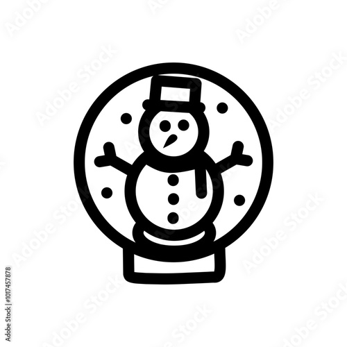 Hand Drawn Snowman Icon, Snowman Vector Illustration, Snowman Icon in Round Glass, Snowman Line Art Icon