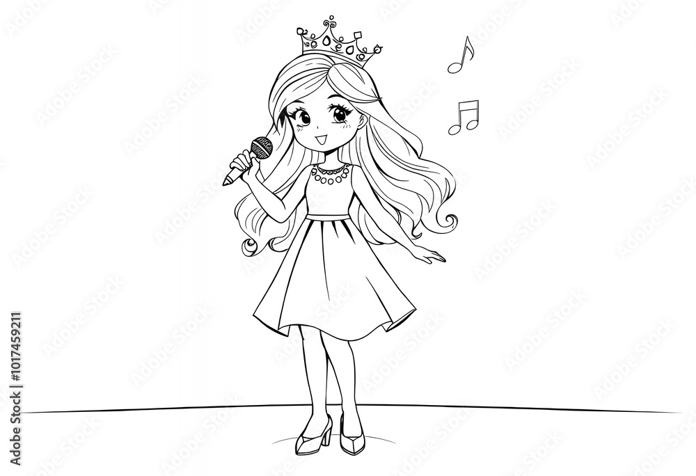 Princess Singing with Microphone Coloring Page Princess Singing with Microphone Coloring Page