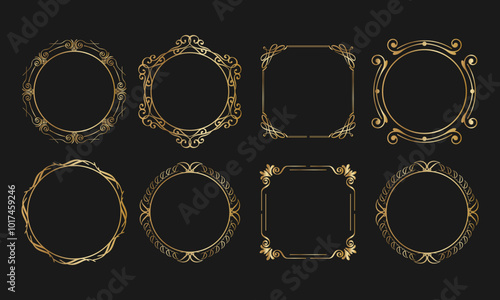 Elegant vintage round and square frame collection for decorative design
