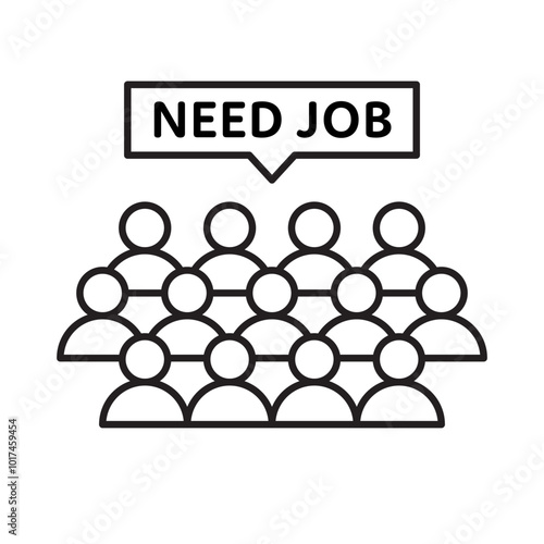 Need Job Icon, unemployment, jobless and employee job reduction.  Icon vector illustration isolated background