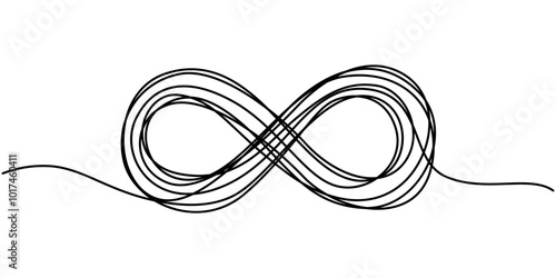 One continuous line drawing of Infinity symbol. Loop mobius icon and endless forever love concept in simple linear style. Editable stroke. Doodle thon vector illustration, Infinity continuous line