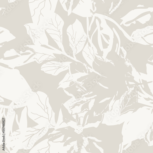Neutral Colour Tropical Leaf Seamless Pattern Design