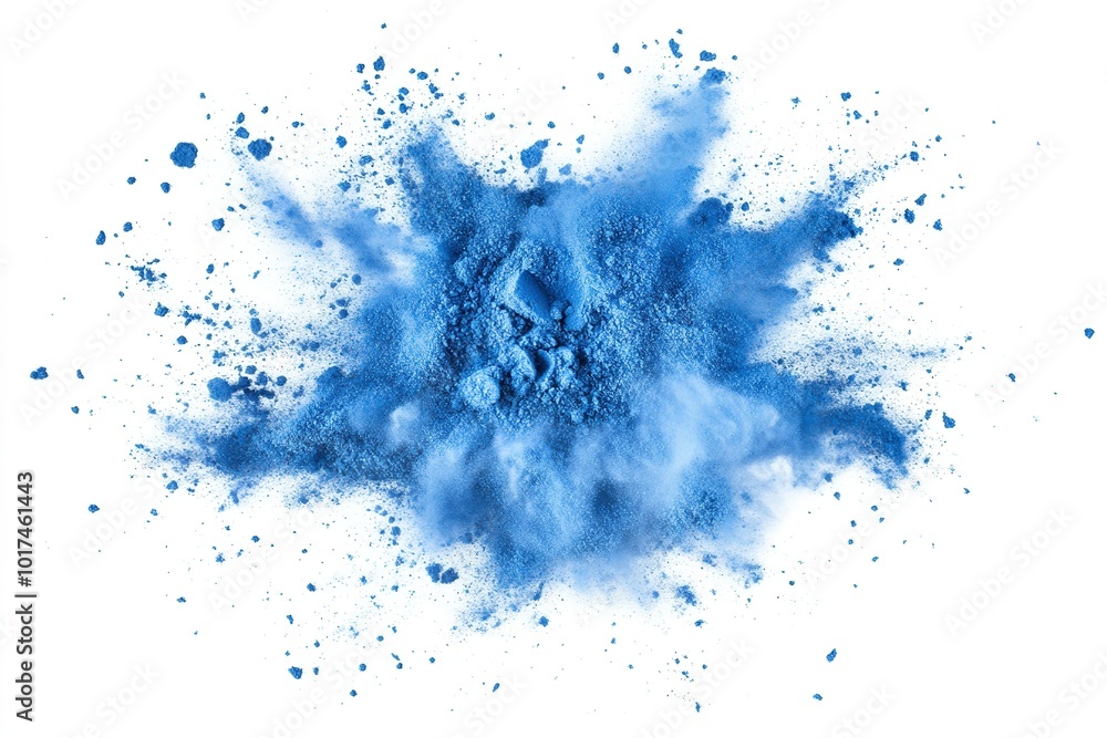 Blue Powder Explosion on a White Background - Flat Lay Blue Powder Explosion on a White Background - Flat Lay