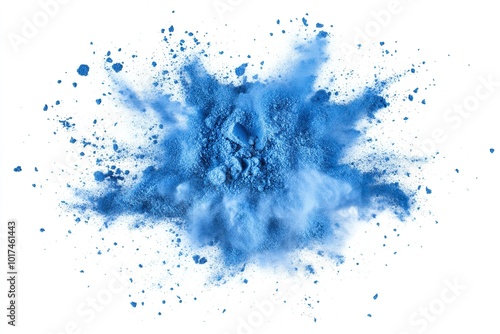 Blue Powder Explosion on a White Background - Flat Lay