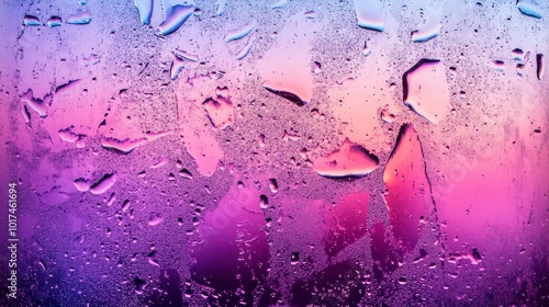 Raindrops on window with colorful sunset in the background photo