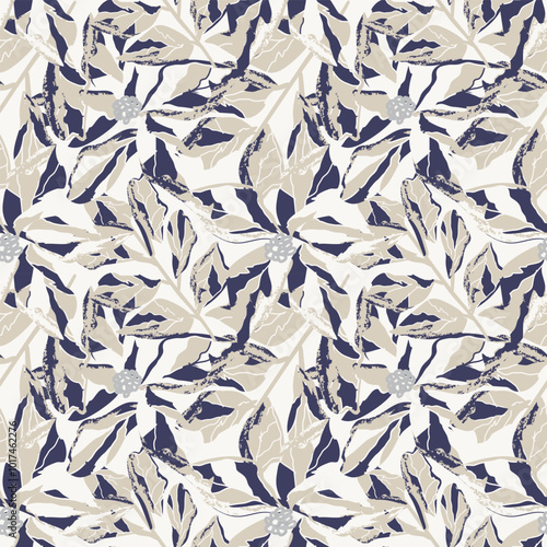 Neutral Colour Abstract Floral Seamless Pattern Design