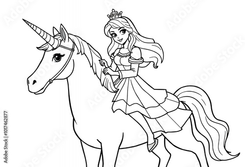 Princess Riding Unicorn Coloring Page