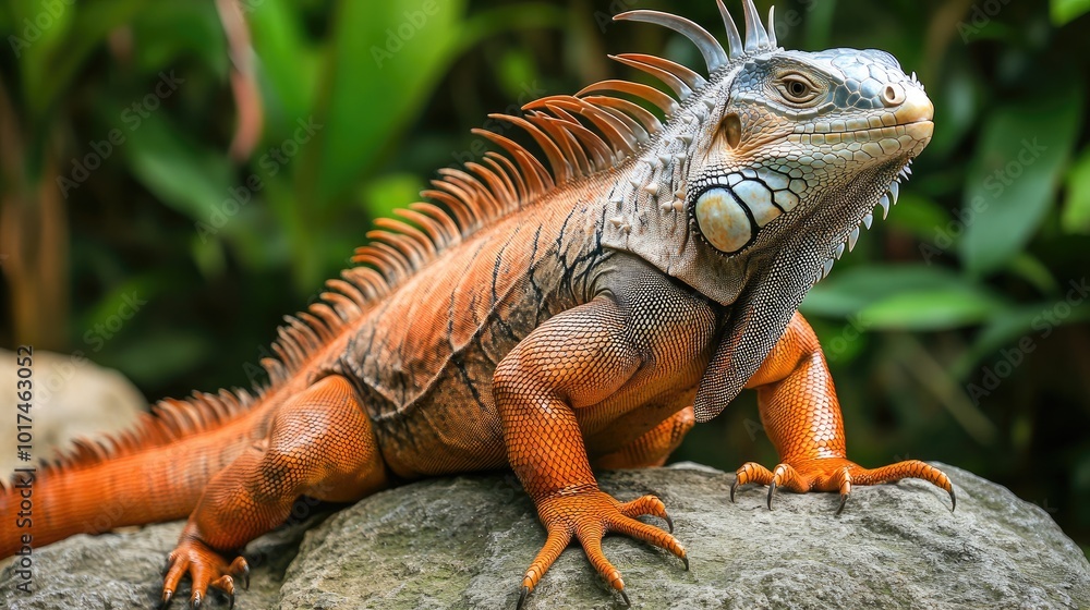 Vibrant Iguana On Rock In Natural Habitat Vibrant Iguana On Rock In Natural Habitat