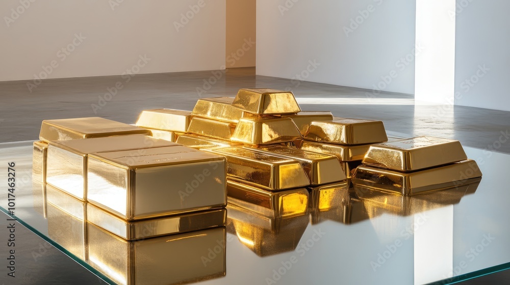 Pile of Gleaming Gold Bars in Modern Setting Pile of Gleaming Gold Bars in Modern Setting