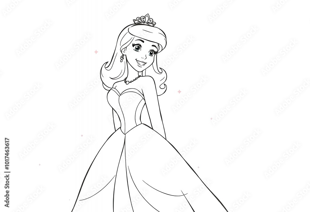 Beautiful Princess in a Dress with a Crown - Coloring Page Illustration Beautiful Princess in a Dress with a Crown - Coloring Page Illustration