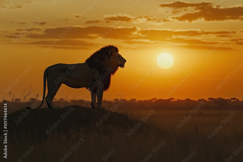 Lion seen on hill during dusk Lion seen on hill during dusk