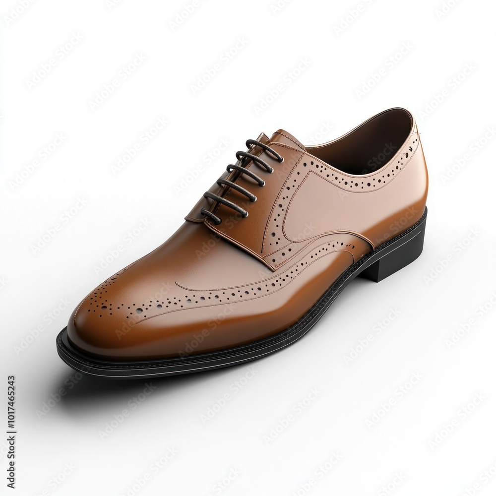 Brown leather shoe with black sole against white background, showcasing elegant design and craftsmanship.