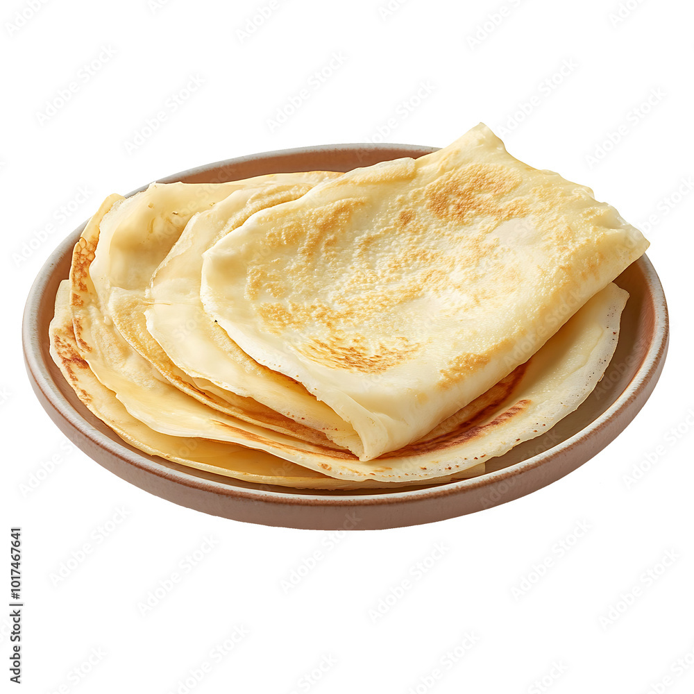 Golden Brown Crepes Stacked on Plate isolated on a transparent background Golden Brown Crepes Stacked on Plate isolated on a transparent background