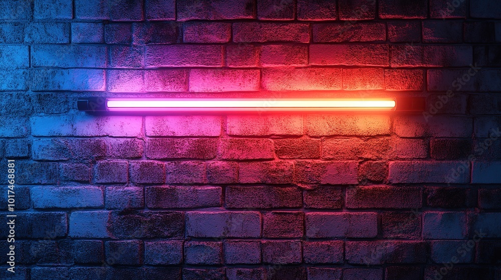 Neon Light on Brick Wall with Red and Blue Tones Neon Light on Brick Wall with Red and Blue Tones
