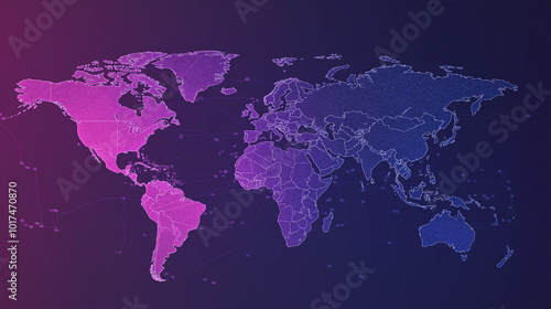 World Map with Network Connections Purple and Blue Gradient