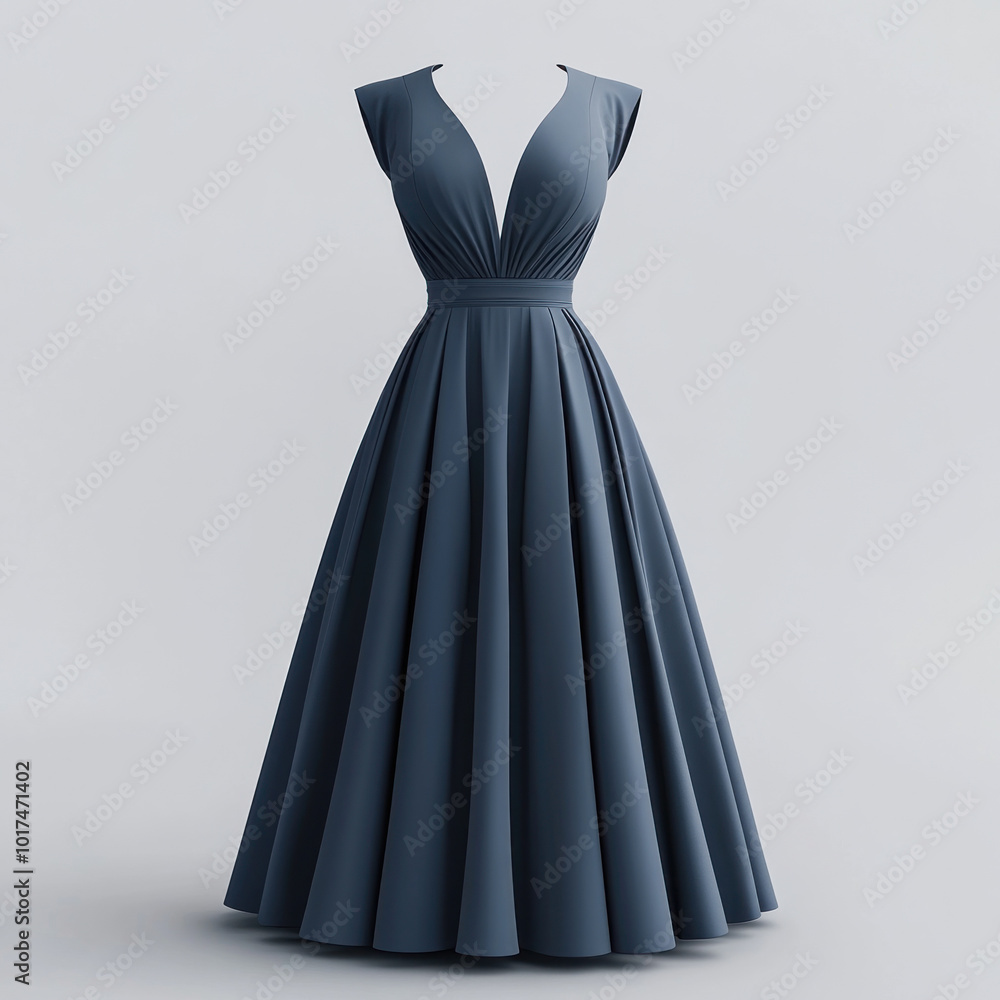 Dark blue dress with plunging V-neckline. Dark blue dress with plunging V-neckline.