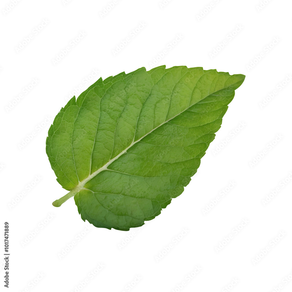 A single green mint leaf on transparent background PNG Generative AI A single green mint leaf on transparent background PNG Generative AI