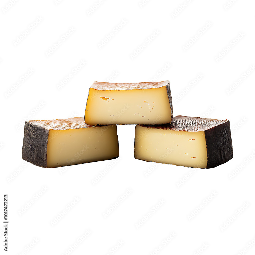 Fototapeta premium Three Blocks of Aged Gouda Cheese isolated on a transparent background