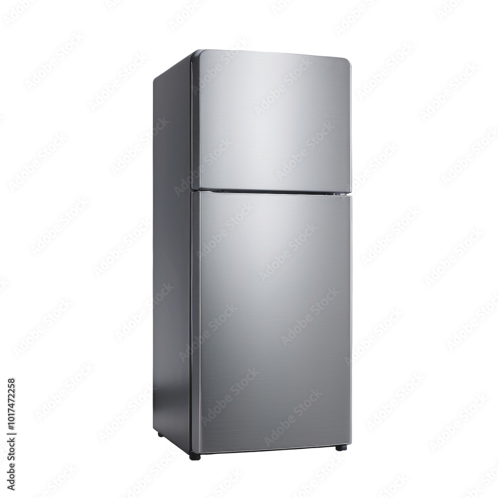 Modern silver refrigerator on transparent background PNG Generative AI Modern silver refrigerator on transparent background PNG Generative AI