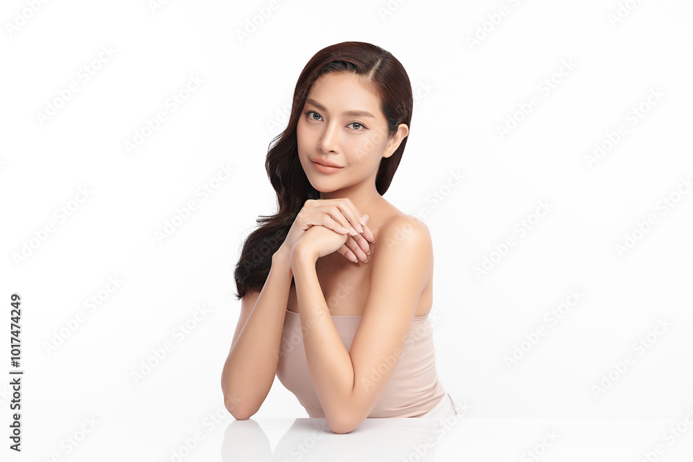 Beautiful young asian woman with clean fresh skin on white background, Face care, Facial treatment, Cosmetology, beauty and spa, Asian women portrait. Beautiful young asian woman with clean fresh skin on white background, Face care, Facial treatment, Cosmetology, beauty and spa, Asian women portrait.