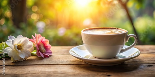 Acup of coffee with a flower in the background, low angle view photo