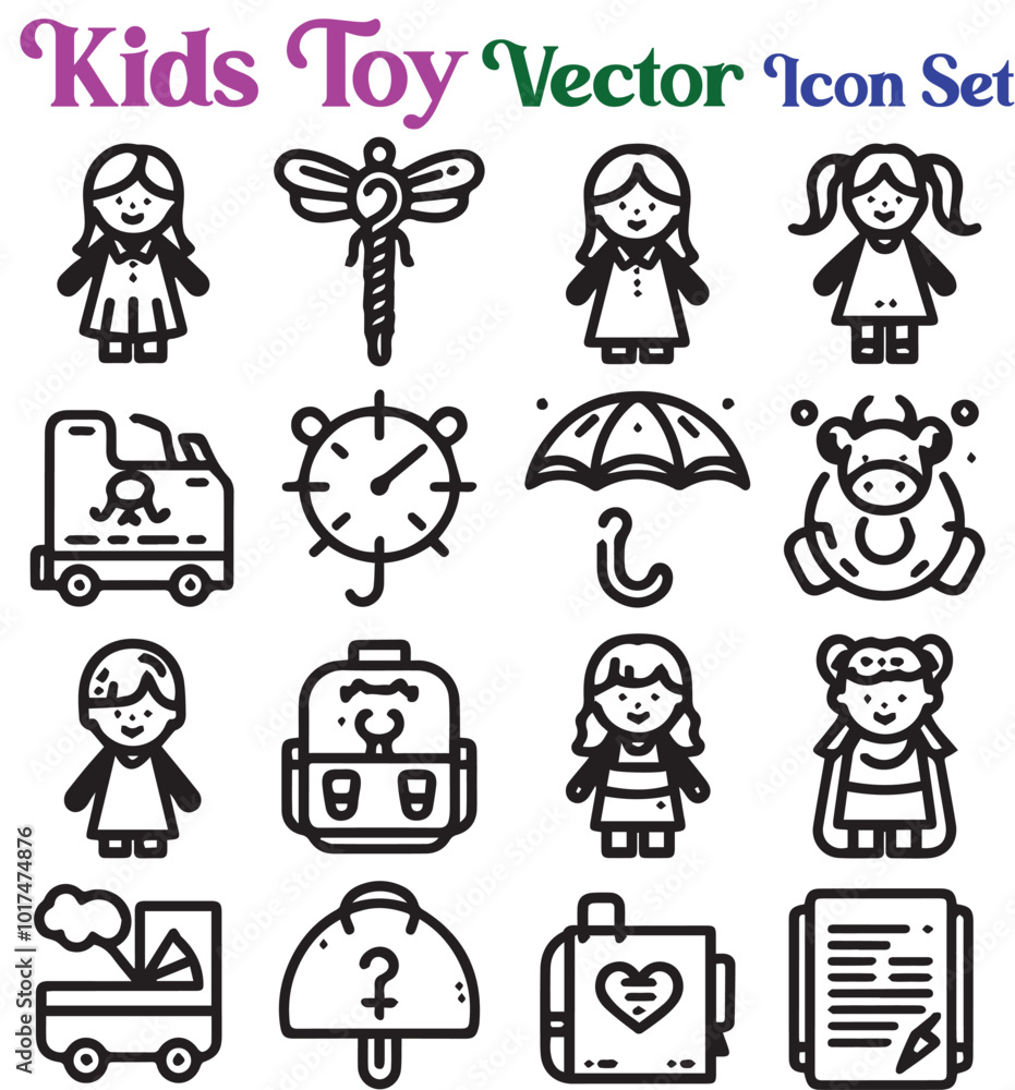Naklejka premium Set of kids related outline Linear icon
