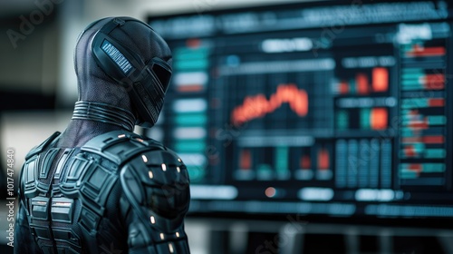 Wallpaper Mural A futuristic humanoid robot observes financial data on a digital screen, emphasizing the intersection of technology and finance. Torontodigital.ca