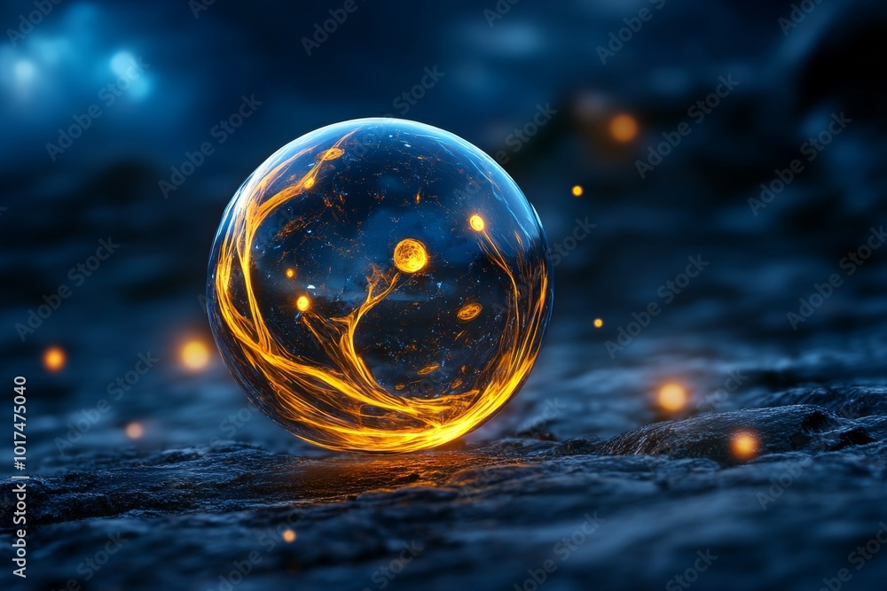Fantasy depiction of a glowing sphere with only a few essential elements floating around it, representing the magical allure of focusing on the vital few in life Fantasy depiction of a glowing sphere with only a few essential elements floating around it, representing the magical allure of focusing on the vital few in life