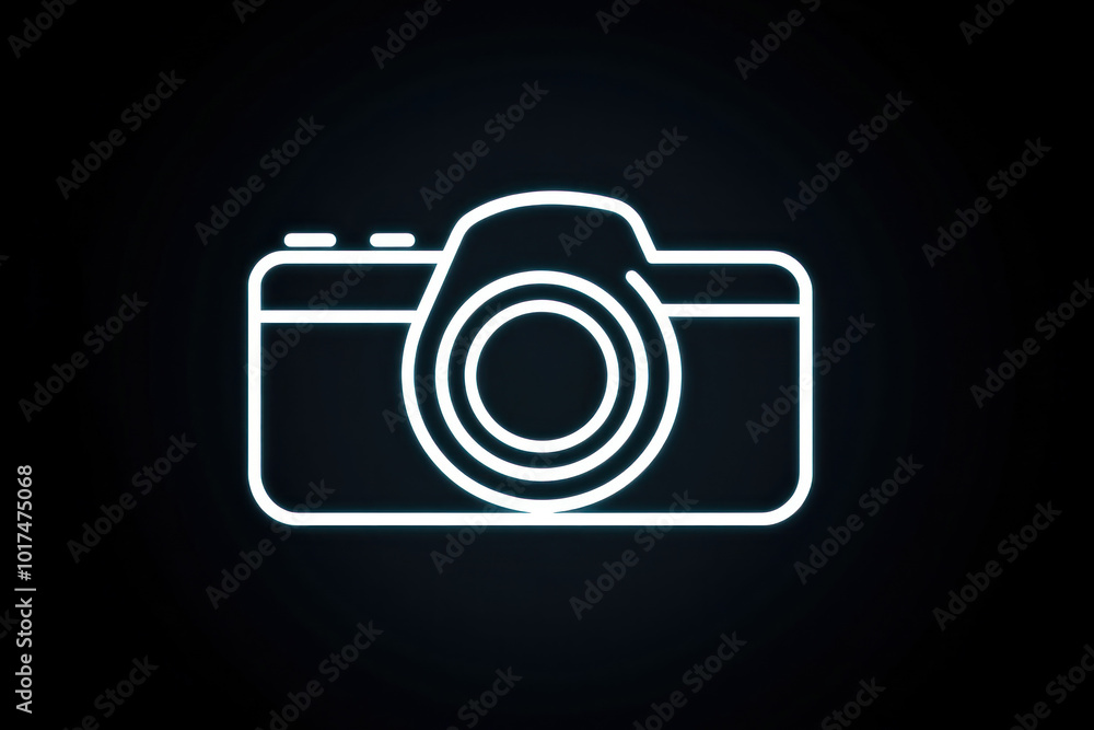 A camera illuminated by neon light, highlighting its sleek design against a dark background. A camera illuminated by neon light, highlighting its sleek design against a dark background.