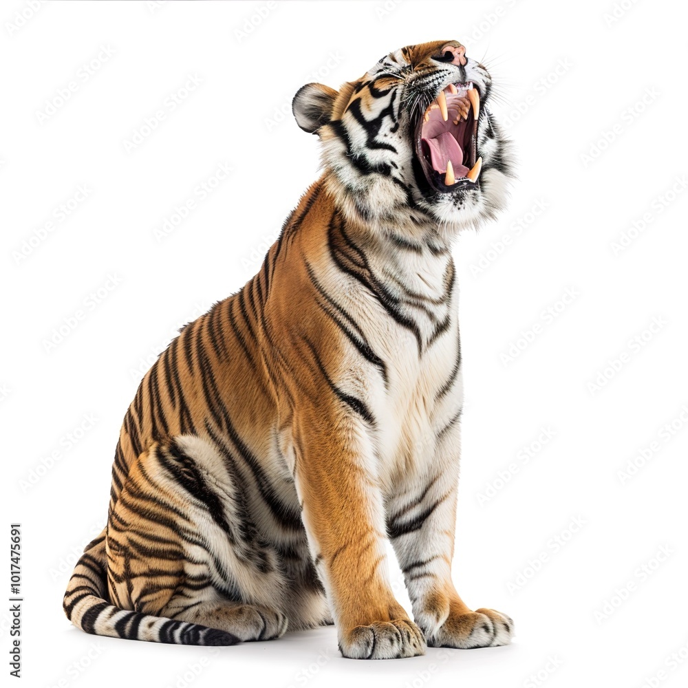 Fototapeta premium Tiger in Full Roar Isolated On Transparent 