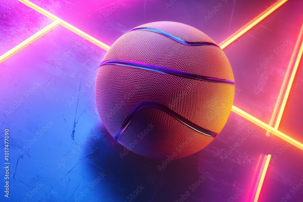 Fototapeta premium Modern Neon Basketball on a Digital Background