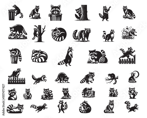 Raccoon Various Gesture Collection - Raccoon Clipart Design Vector illustration