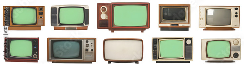 Nostalgic Collection of Vintage Retro Televisions on Isolated White Background