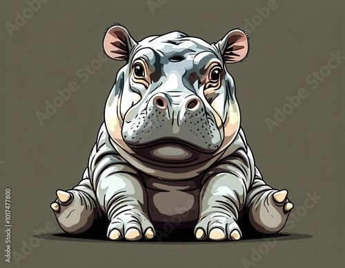 Adorable baby hippo illustrations in vibrant floral backgrounds, perfect for kids' designs, logos, or playful art projects photo