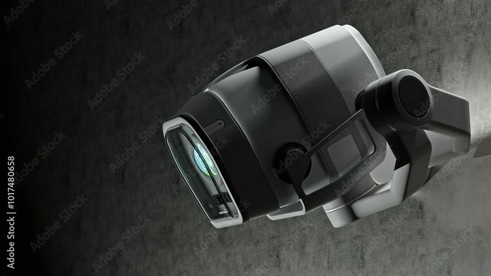 Futuristic security CCTV camera Seamless looping animation. Camera moves quickly and freely in the dark. Scan area for safety and surveillance purposes. technology and innovation concept. 3D Render. Futuristic security CCTV camera Seamless looping animation. Camera moves quickly and freely in the dark. Scan area for safety and surveillance purposes. technology and innovation concept. 3D Render.