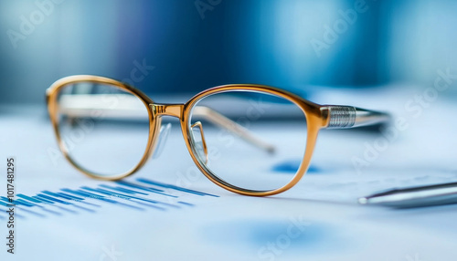 Close-up of Glasses on a Blue and White Graph